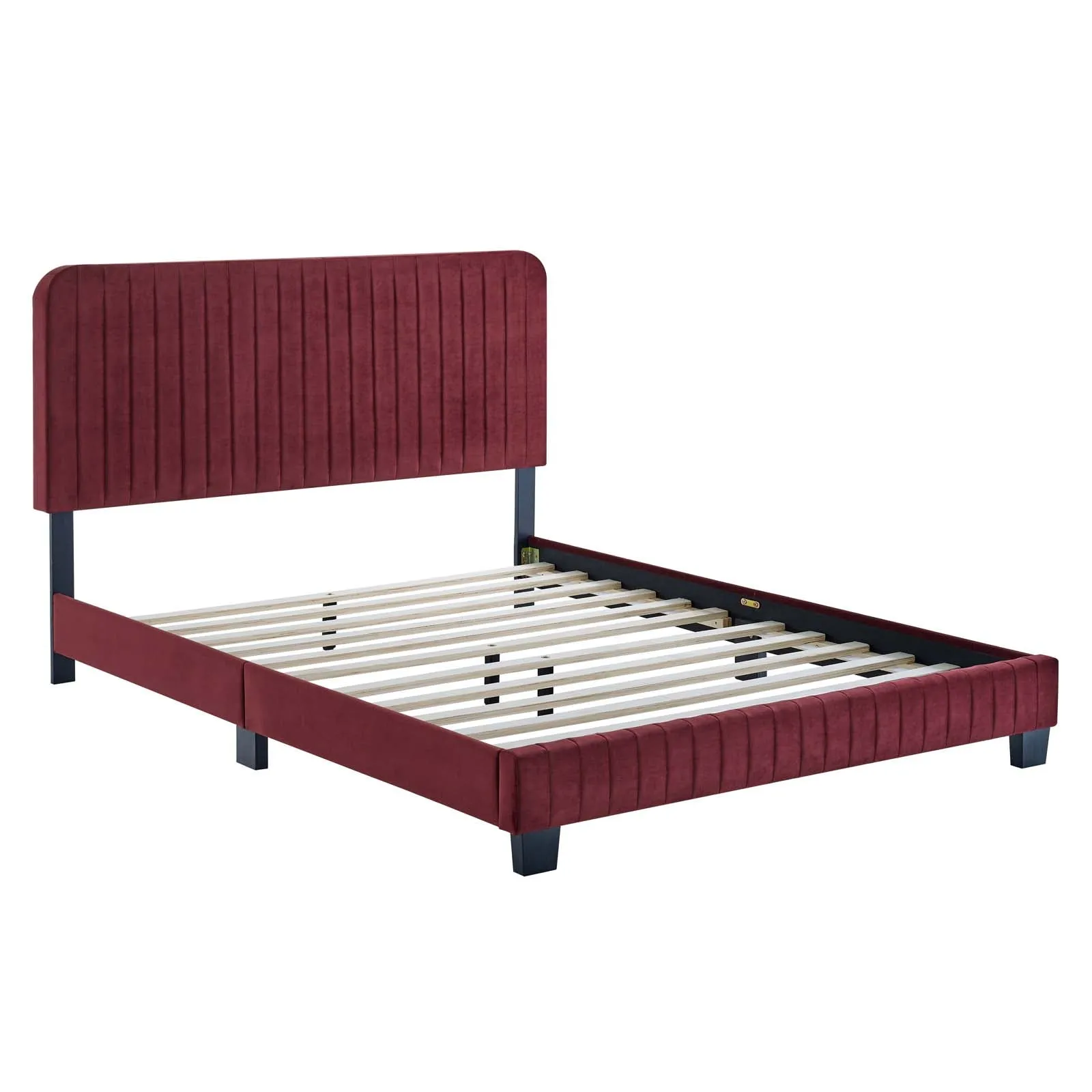 Celine Channel Tufted Performance Velvet Full Platform Bed Maroon MOD-6335-MAR