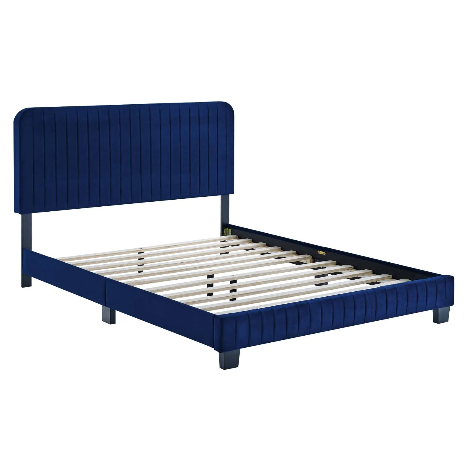 Celine Channel Tufted Performance Velvet Full Platform Bed Navy MOD-6335-NAV