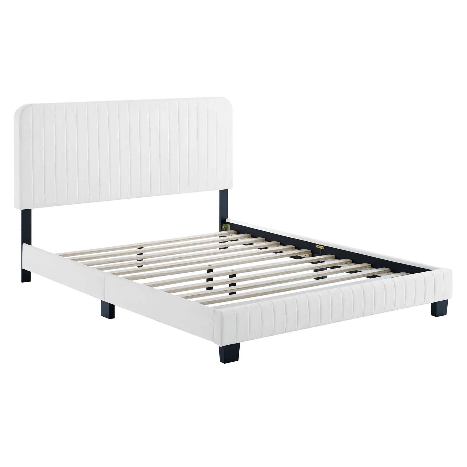 Celine Channel Tufted Performance Velvet Full Platform Bed White MOD-6335-WHI