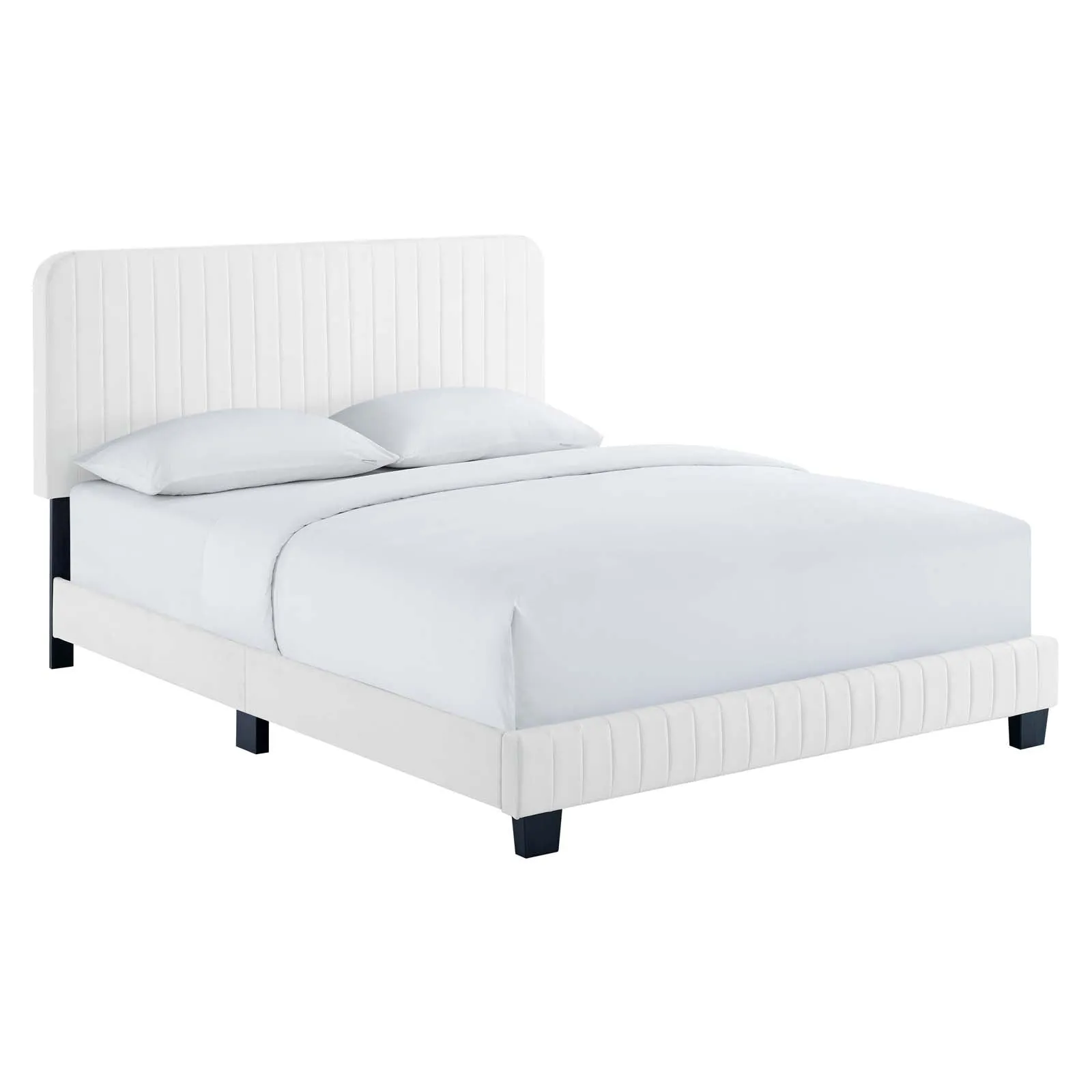 Celine Channel Tufted Performance Velvet Full Platform Bed White MOD-6335-WHI