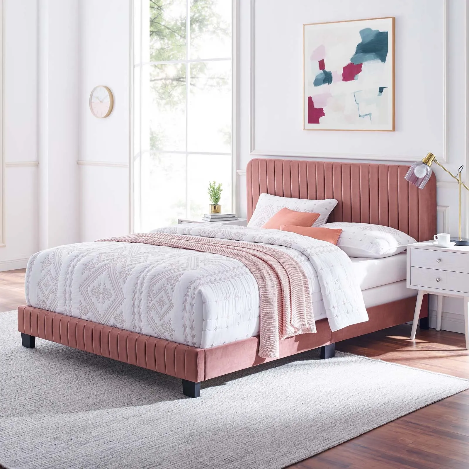 Celine Channel Tufted Performance Velvet King Bed Dusty Rose MOD-6329-DUS