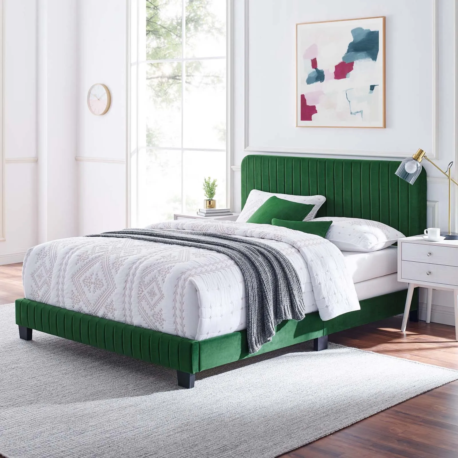 Celine Channel Tufted Performance Velvet King Bed Emerald MOD-6329-EME