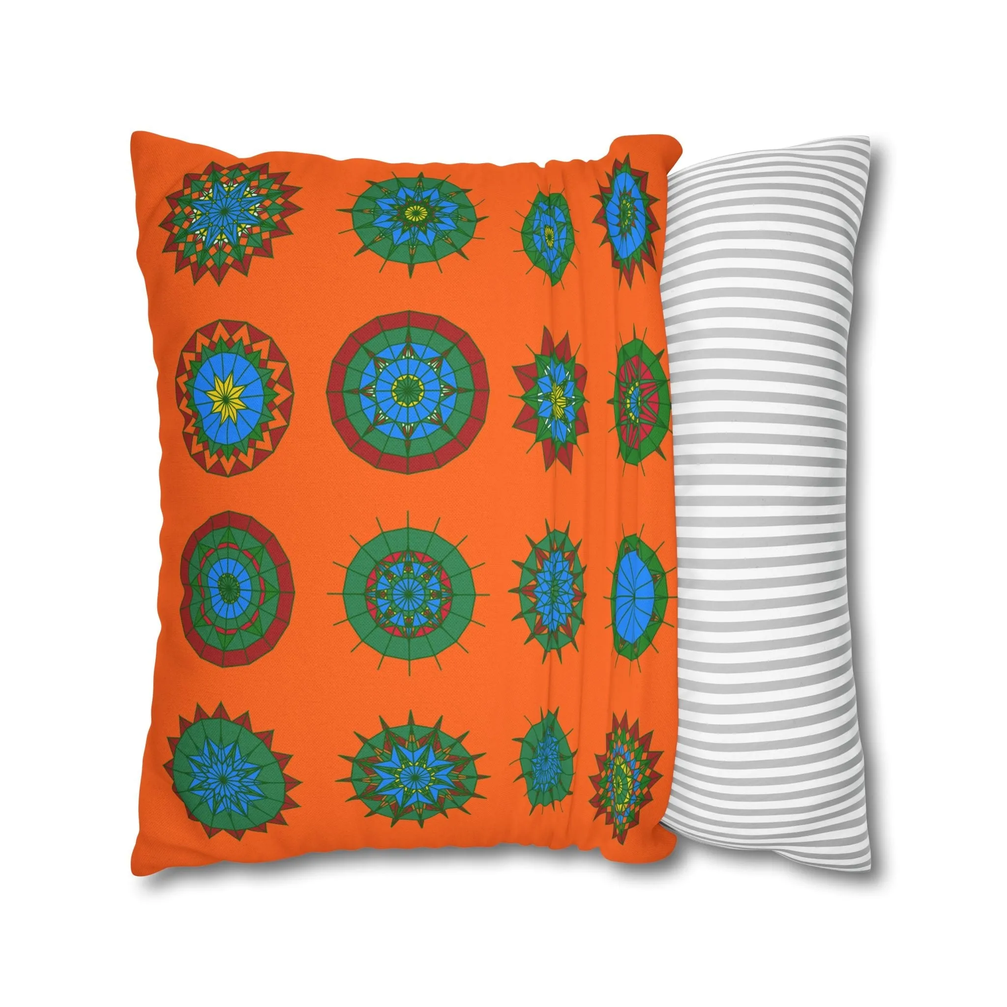 Christmas Mandala Design Pillowcase - Handmade Mandala Art - Spun Polyester Square Pillowcase - Orange-Red