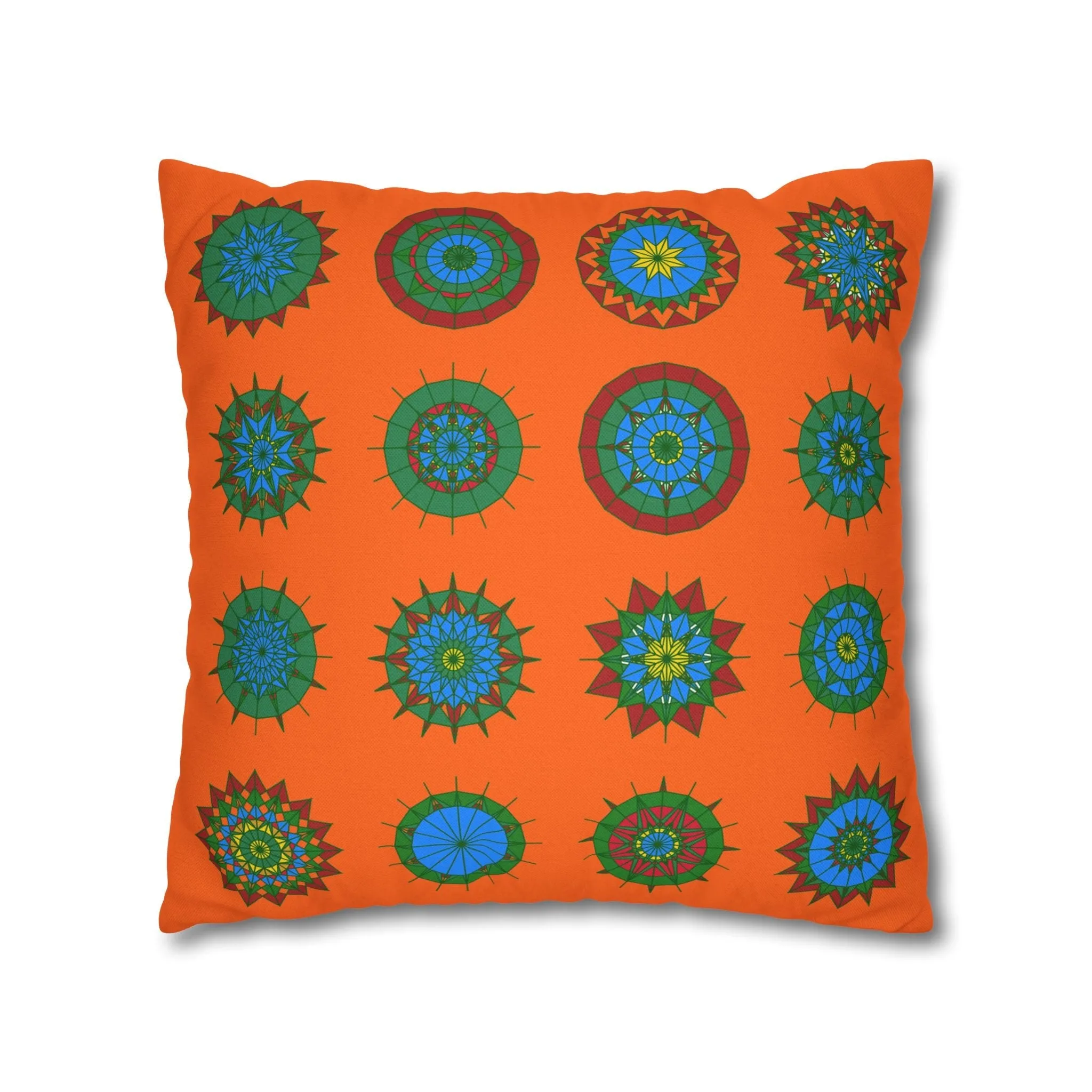 Christmas Mandala Design Pillowcase - Handmade Mandala Art - Spun Polyester Square Pillowcase - Orange-Red