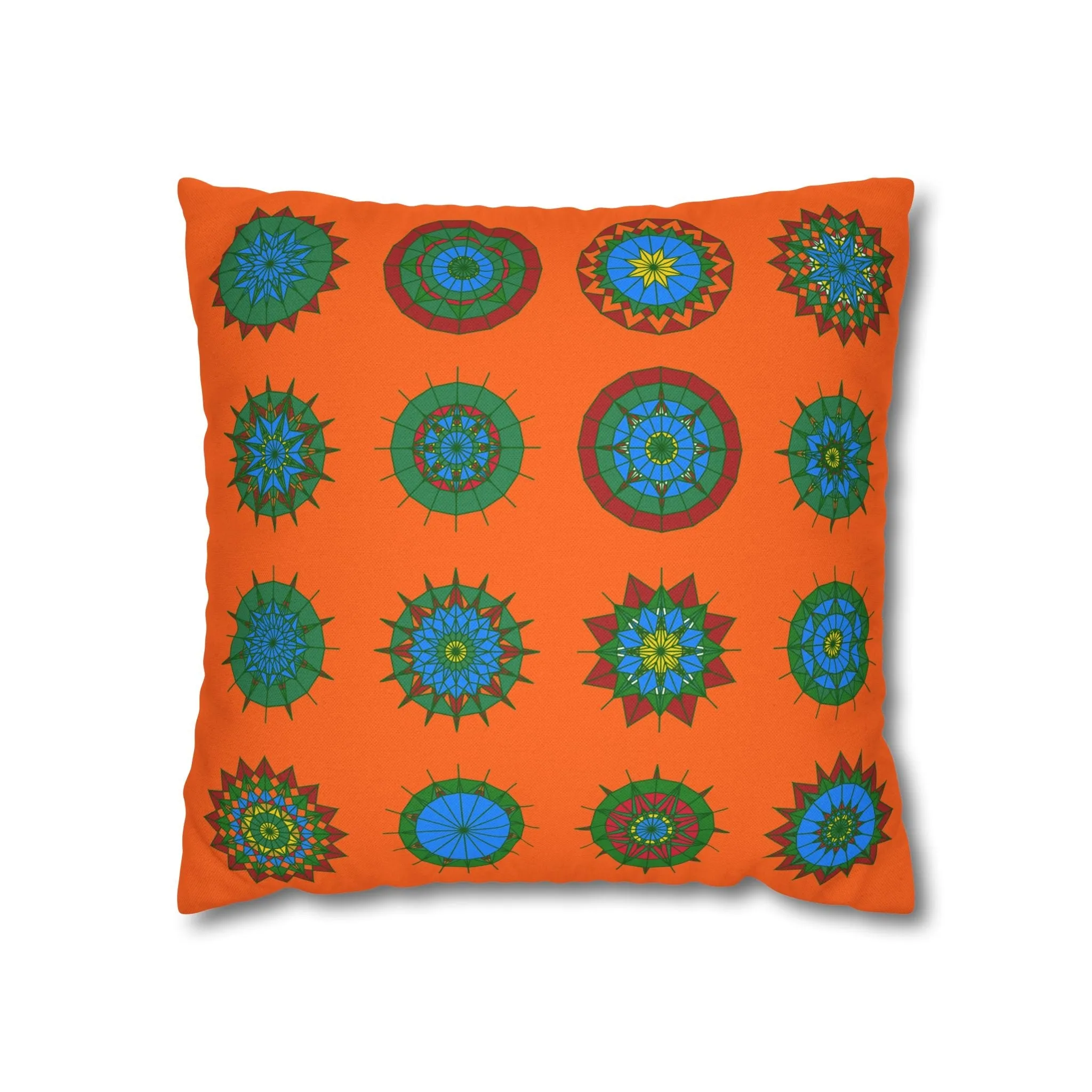 Christmas Mandala Design Pillowcase - Handmade Mandala Art - Spun Polyester Square Pillowcase - Orange-Red