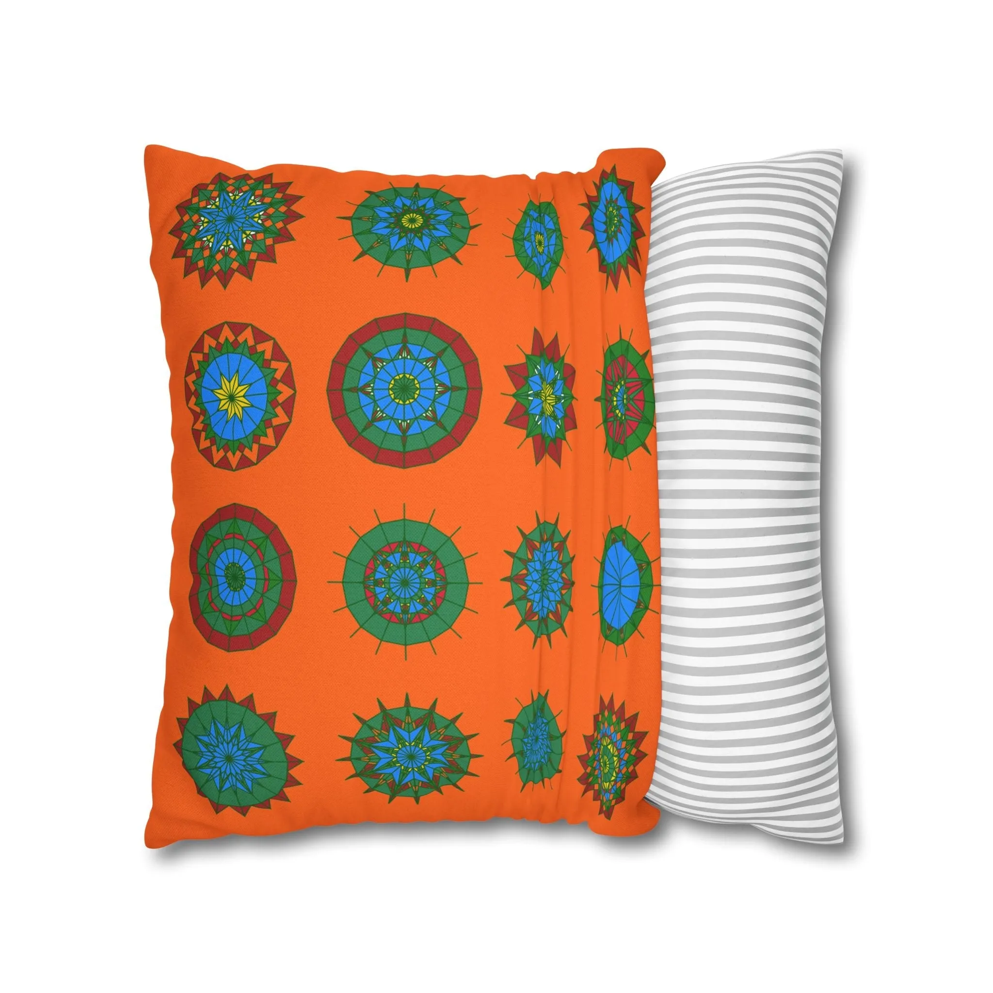 Christmas Mandala Design Pillowcase - Handmade Mandala Art - Spun Polyester Square Pillowcase - Orange-Red