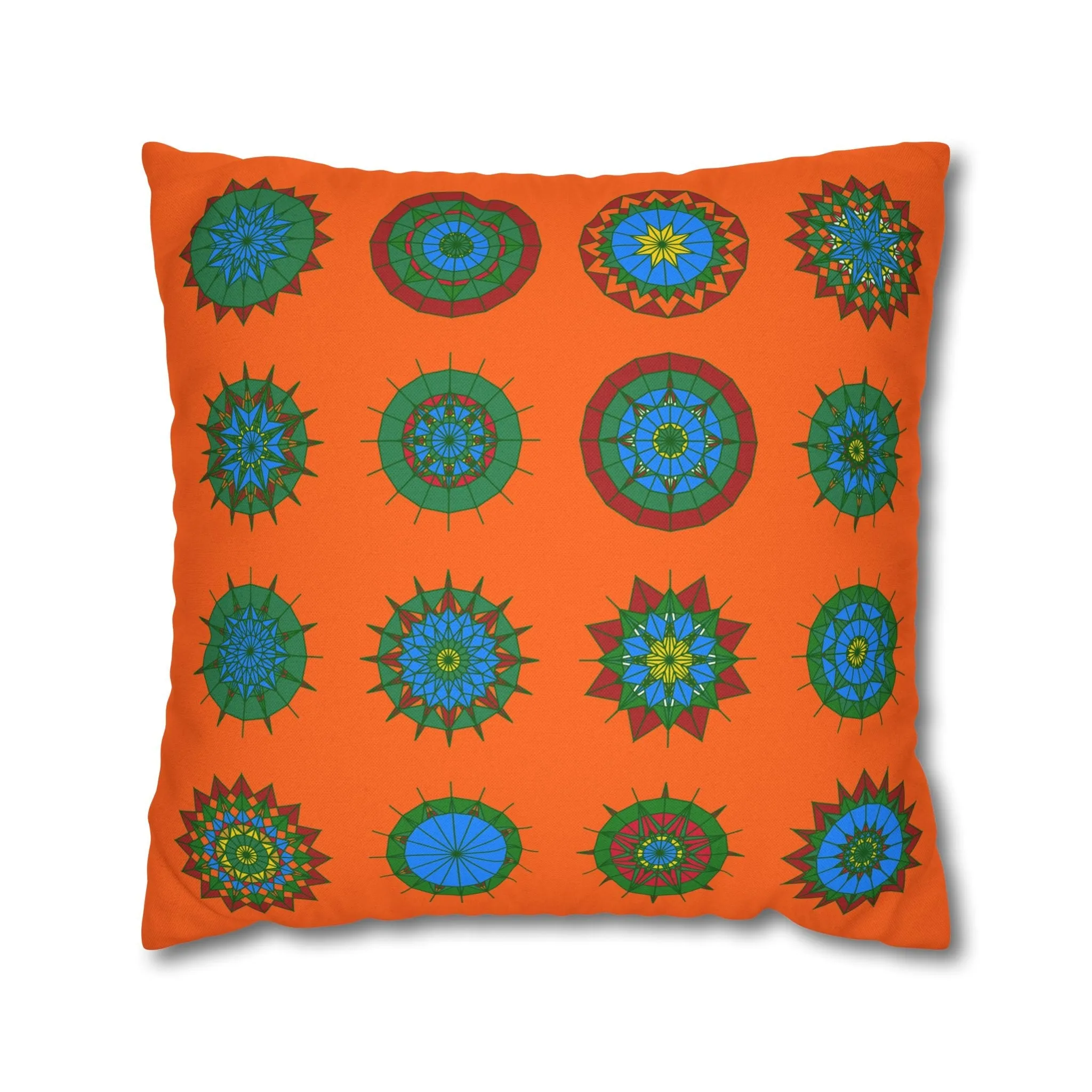 Christmas Mandala Design Pillowcase - Handmade Mandala Art - Spun Polyester Square Pillowcase - Orange-Red