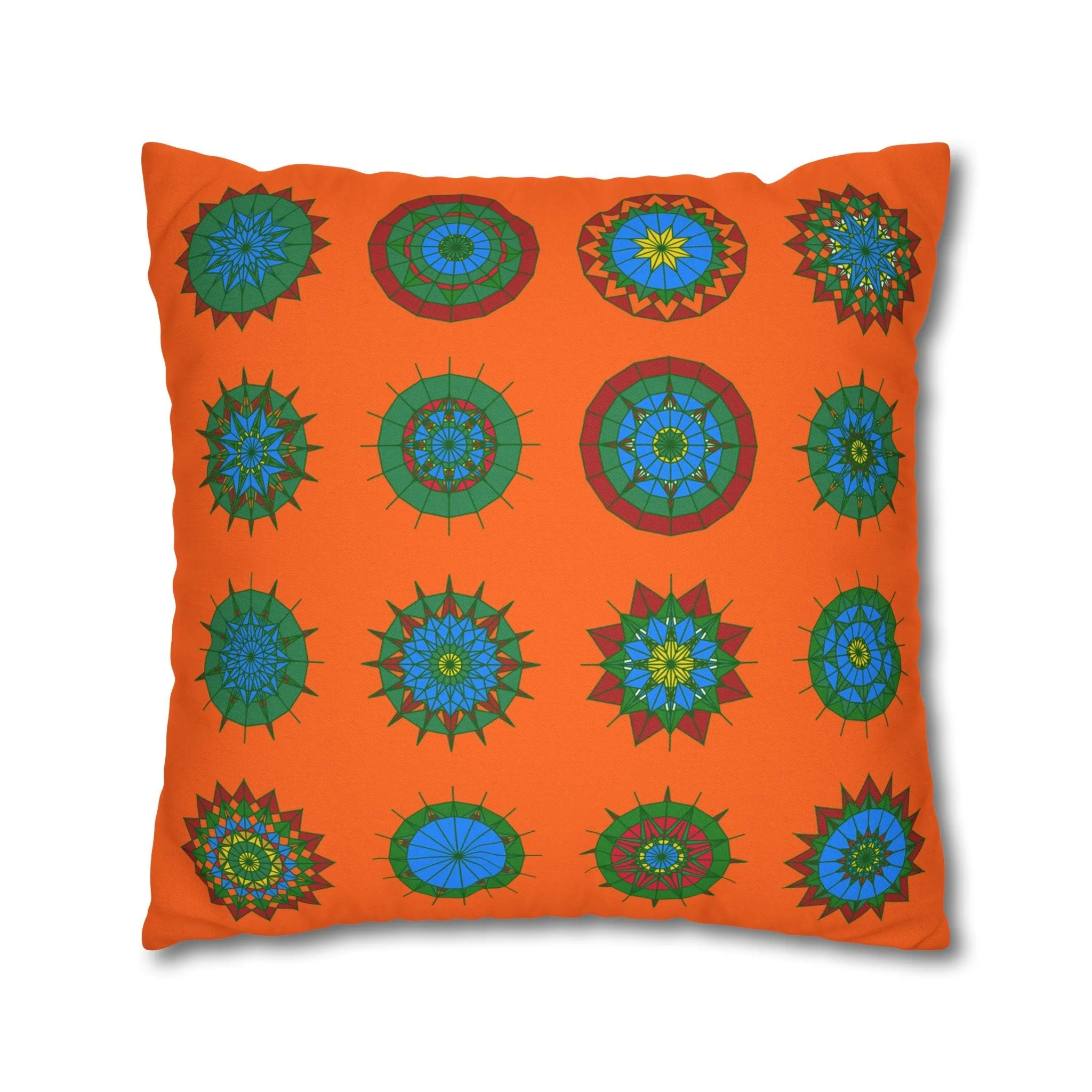 Christmas Mandala Design Pillowcase - Handmade Mandala Art - Spun Polyester Square Pillowcase - Orange-Red