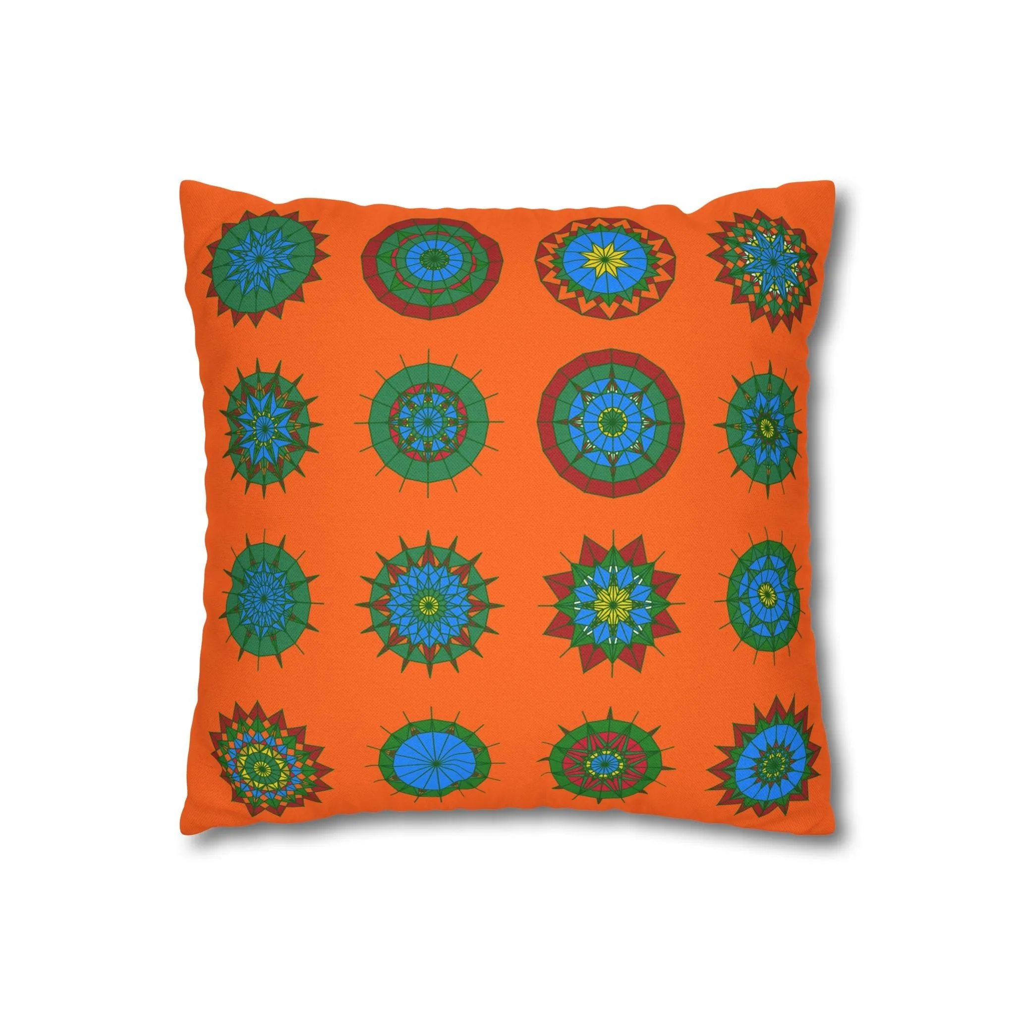 Christmas Mandala Design Pillowcase - Handmade Mandala Art - Spun Polyester Square Pillowcase - Orange-Red