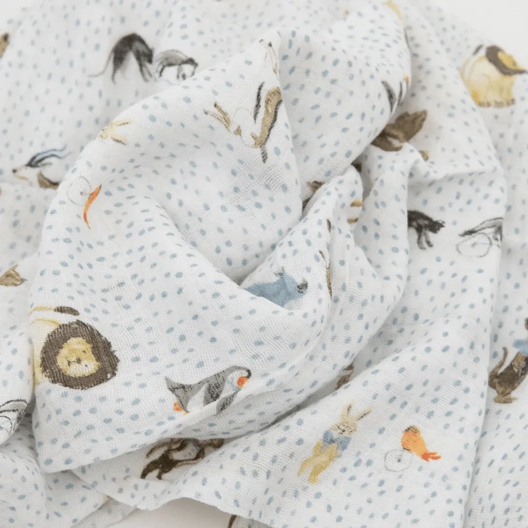 Cotton Muslin Swaddle Blanket - Party Animals