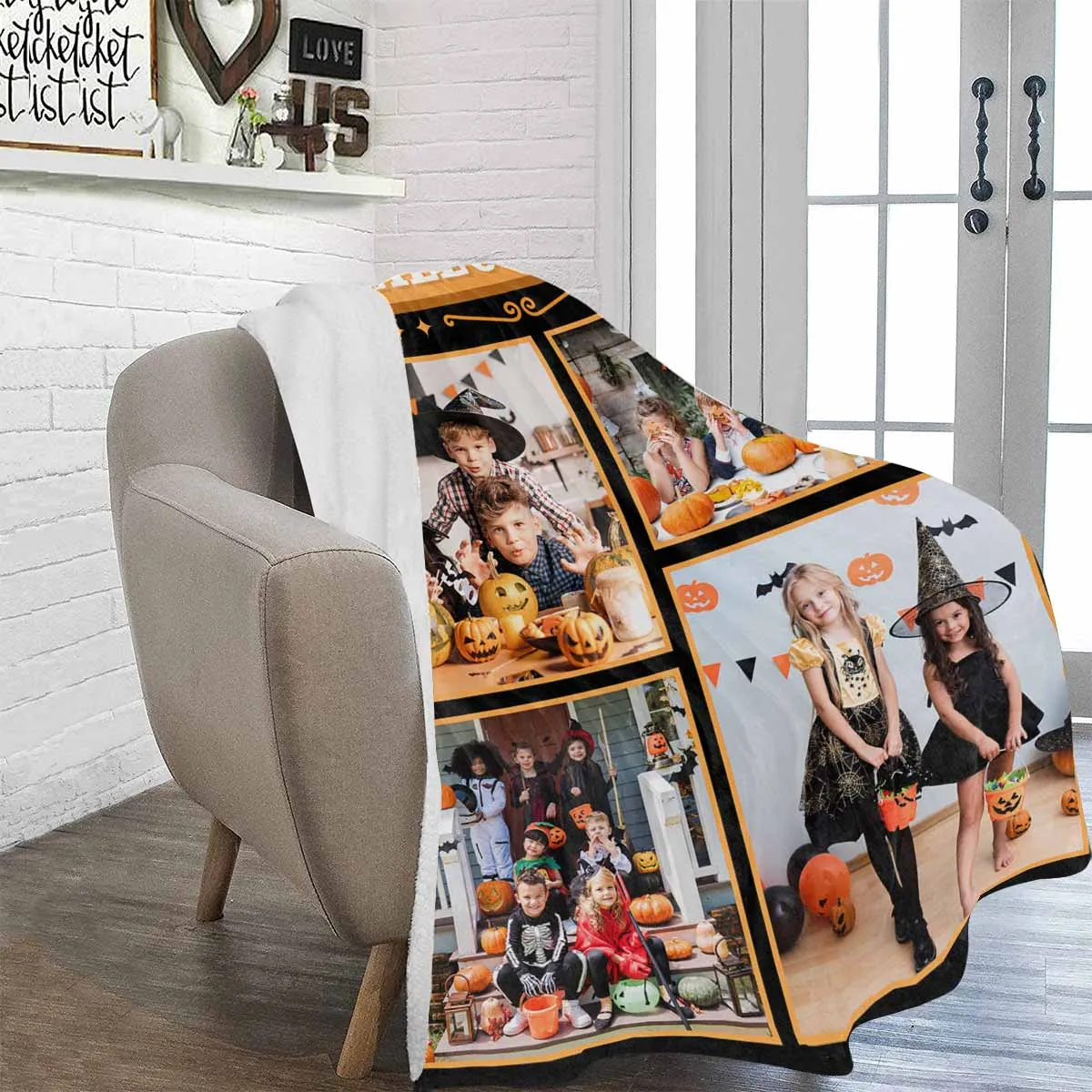 Custom Photo Blanket Ultra-Soft Personalized Micro Fleece Blanket Happy Halloween Decorations Pinkoween