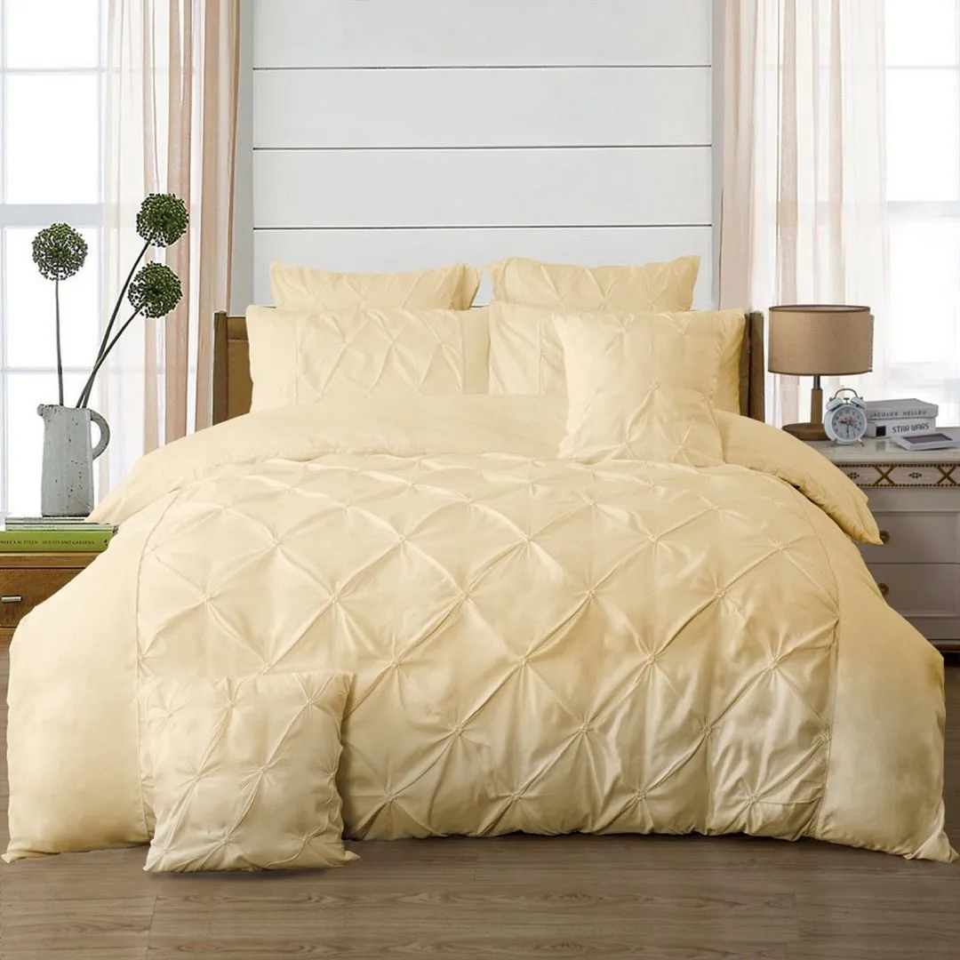 Diamond Pintuck Double Size Quilt/Doona/Duvet Cover Set - Beige