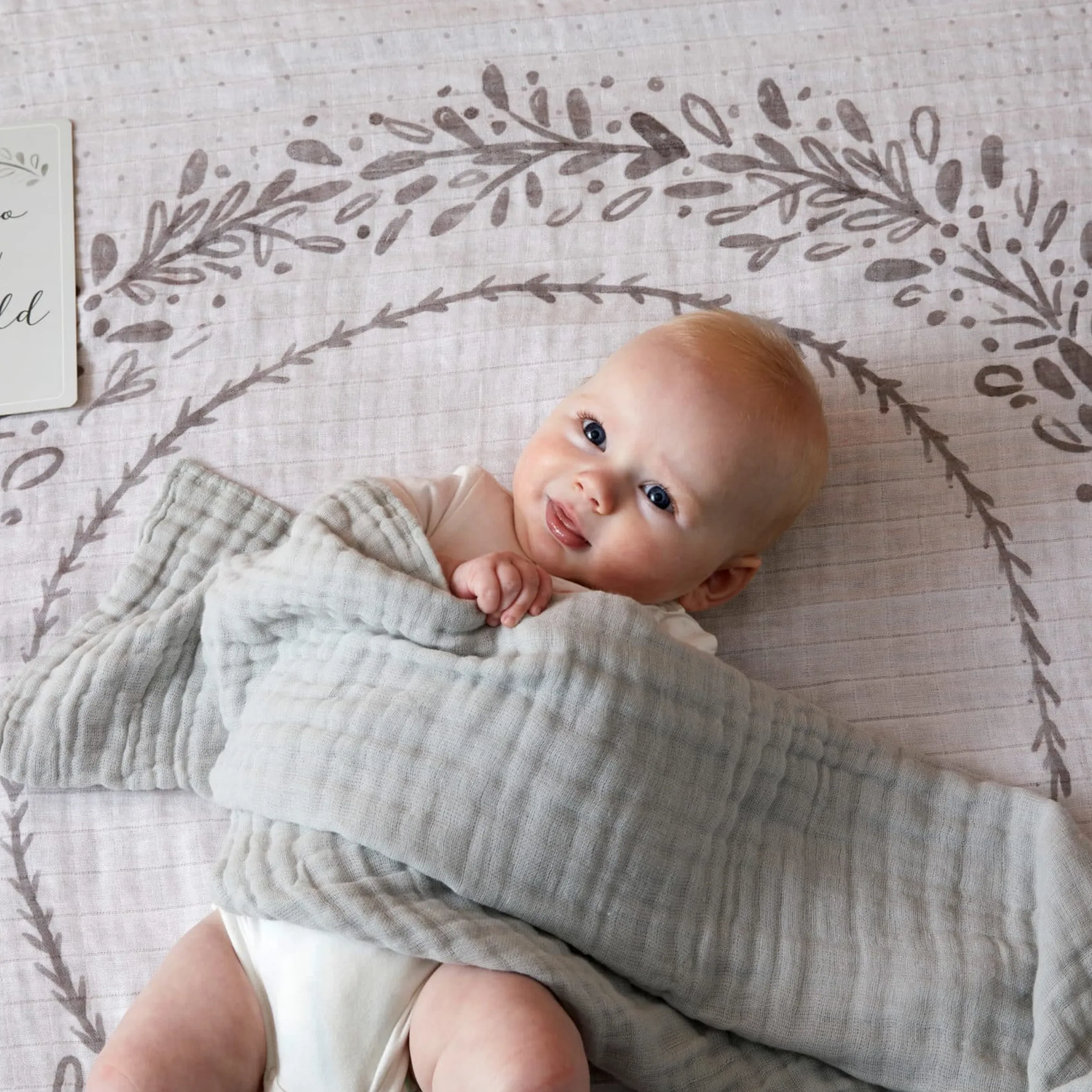 Double Muslin Cotton Baby Blanket Wrap in Grey, Sage or Peach