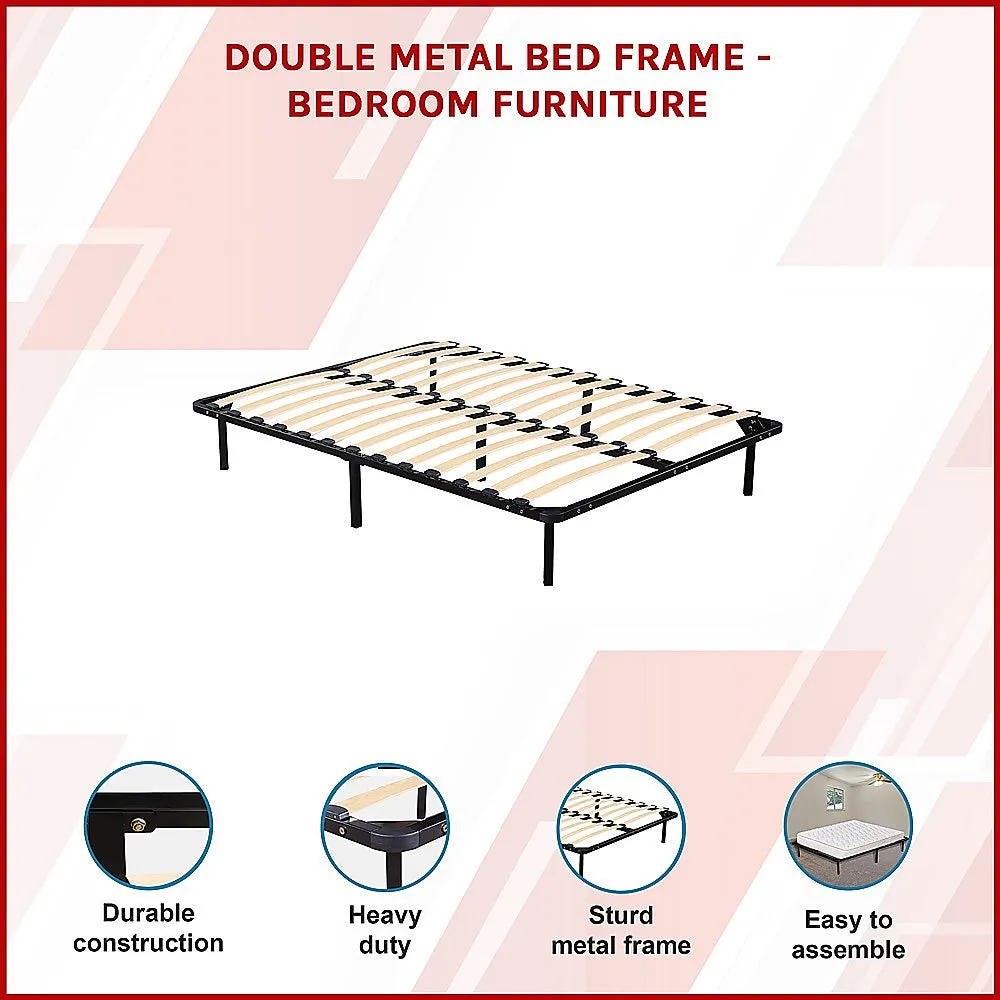 Durable Black Steel Double Bed Frame - Easy Assembly