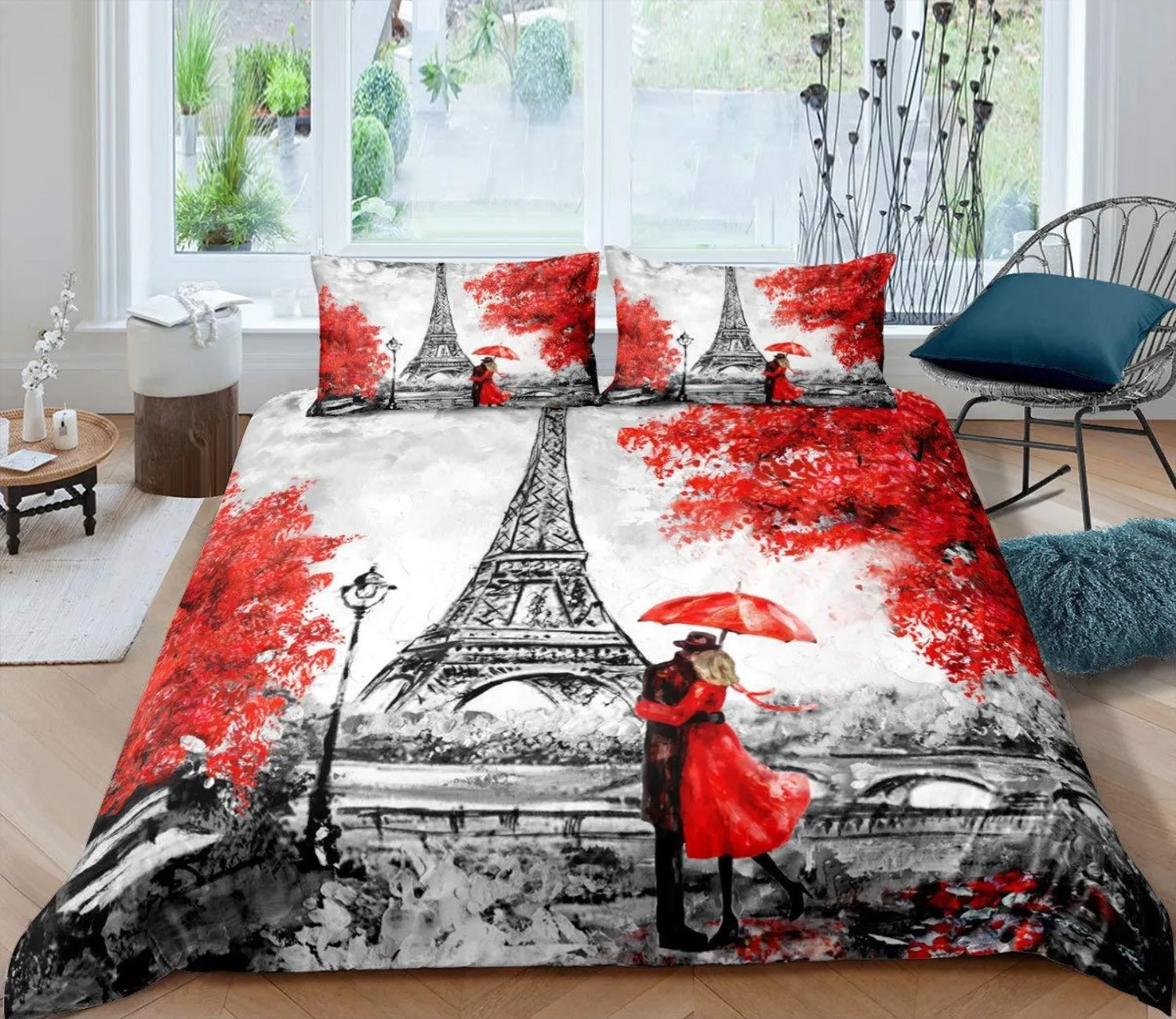 Eiffel Tower Duvet Cover Bedding Set Comforter Cover Set Soft Zipper Ties