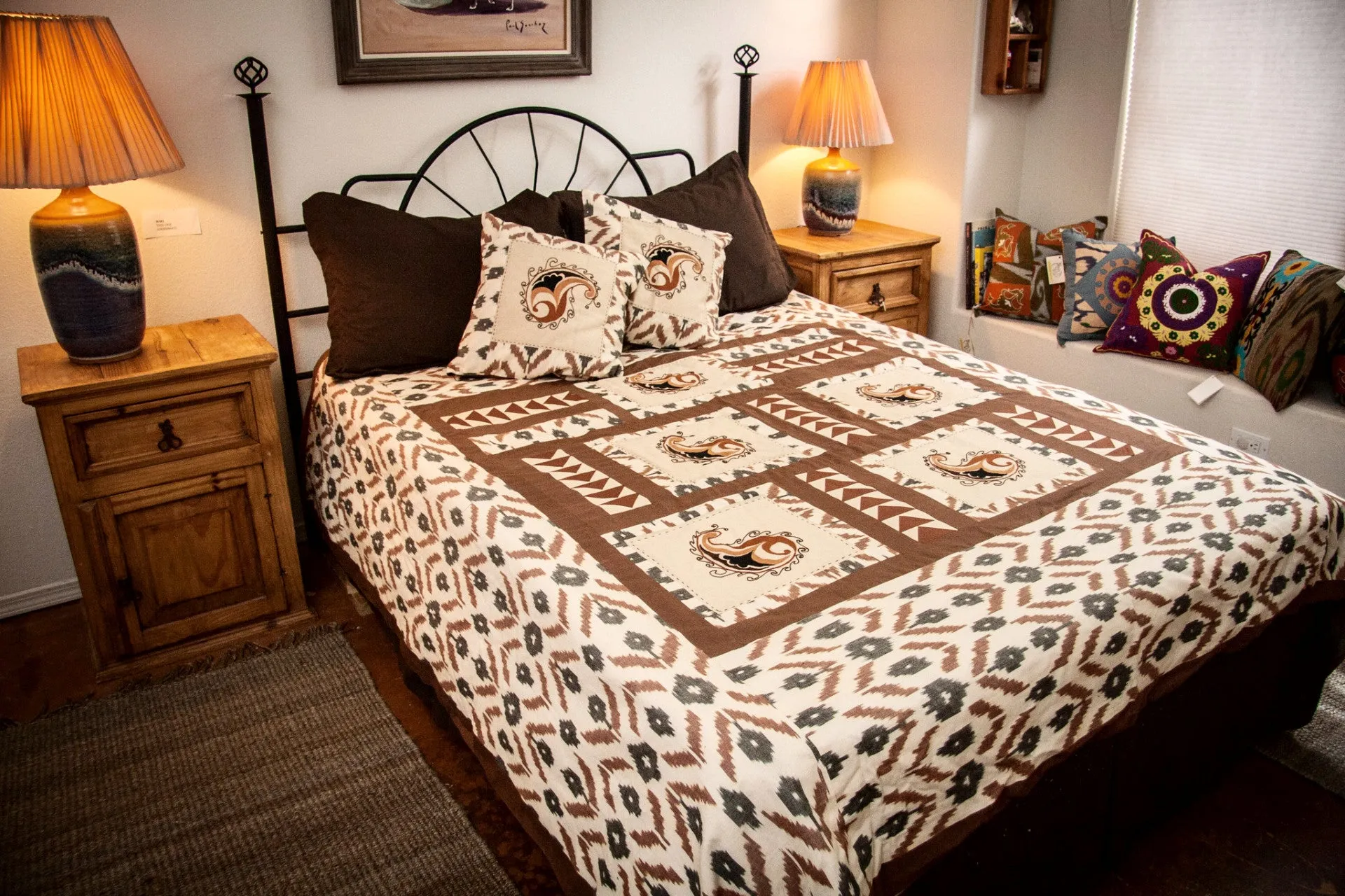 Ikat & Suzani Bedspread Set, Hand Embroidered "Qalanfur" (Pepper)