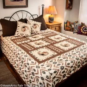 Ikat & Suzani Bedspread Set, Hand Embroidered "Qalanfur" (Pepper)