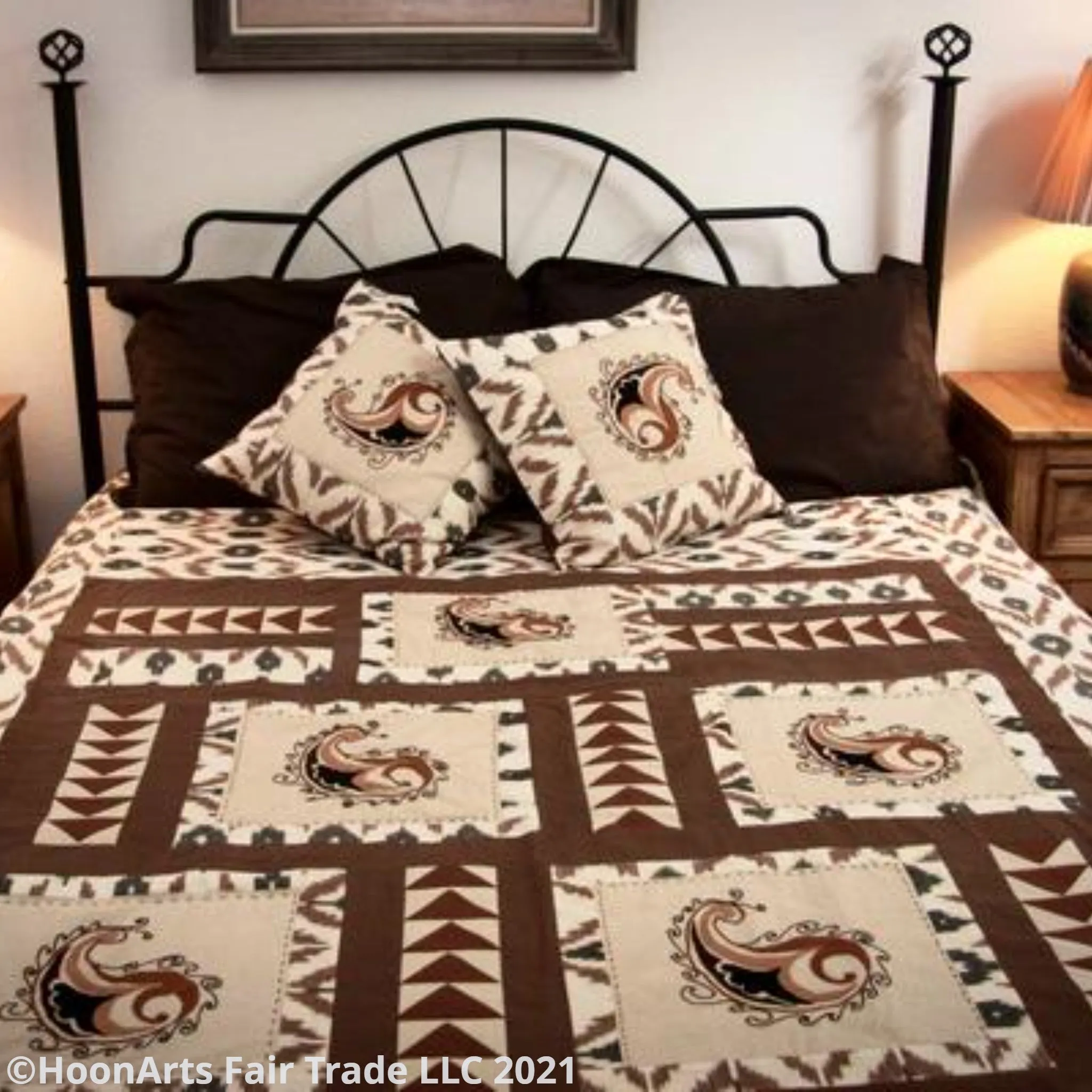 Ikat & Suzani Bedspread Set, Hand Embroidered "Qalanfur" (Pepper)