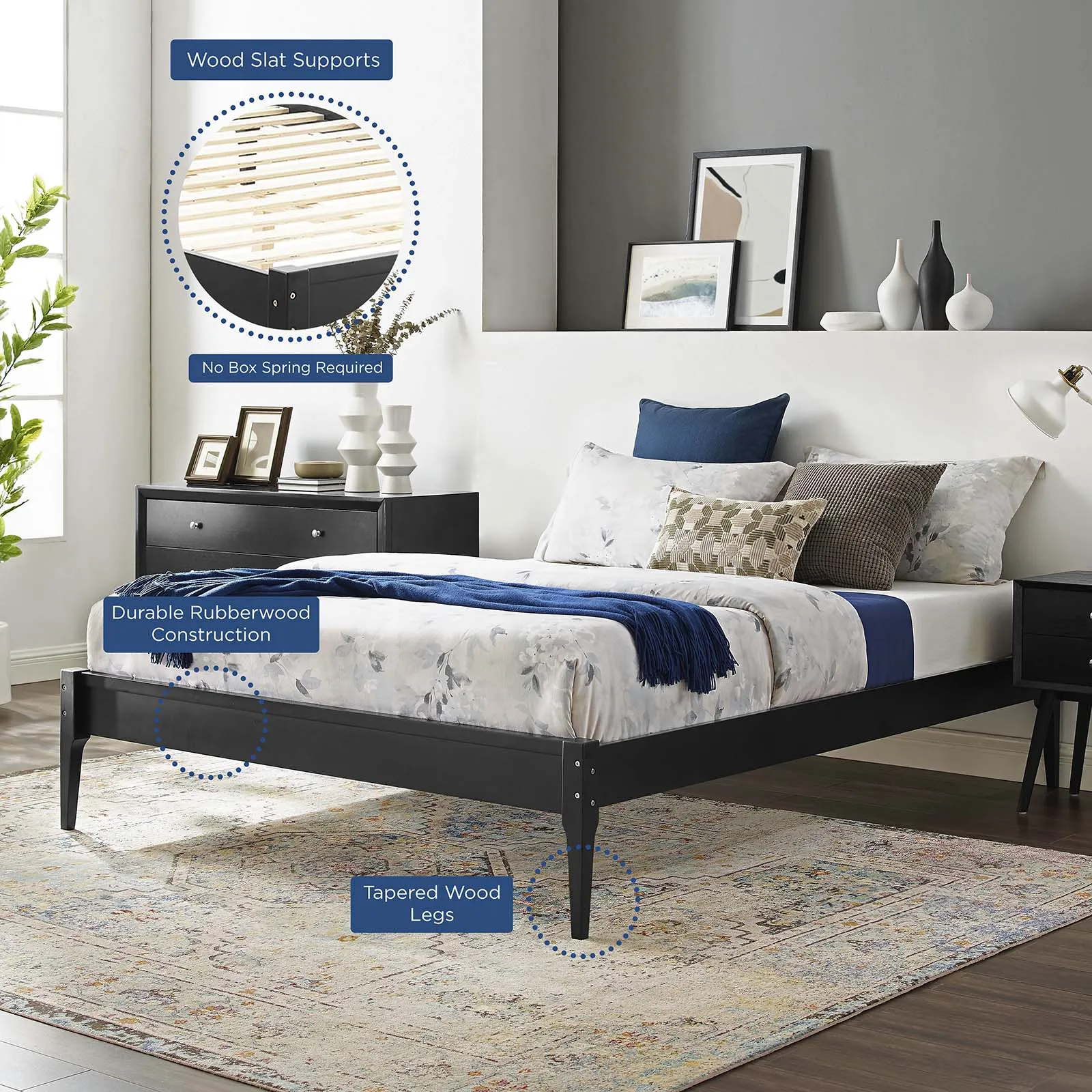 June Wood Platform Bed Frame