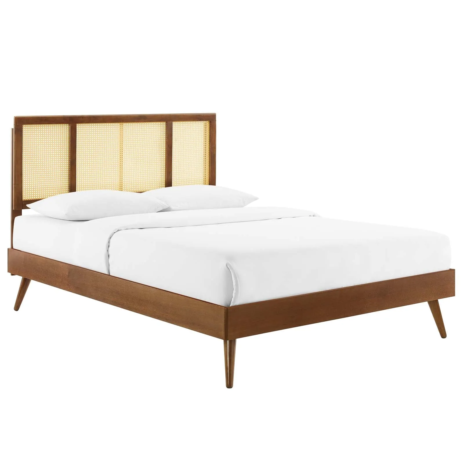 Kelsea Cane and Wood King Platform Bed With Splayed Legs