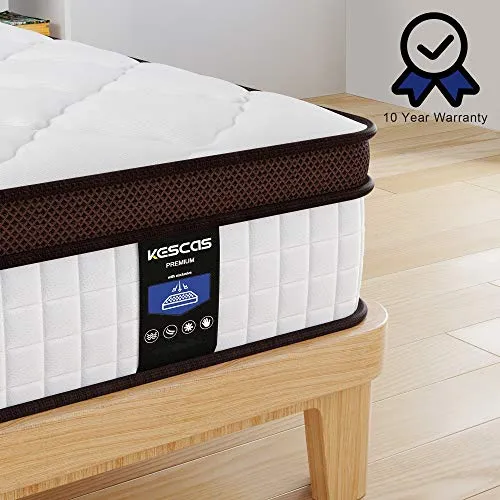 Kescas 12 Inch Memory Foam Hybrid Queen Mattress in a Box, Motion Isolation Pocket Spring Queen Bed, Sleep Cooler with Pressure Relief