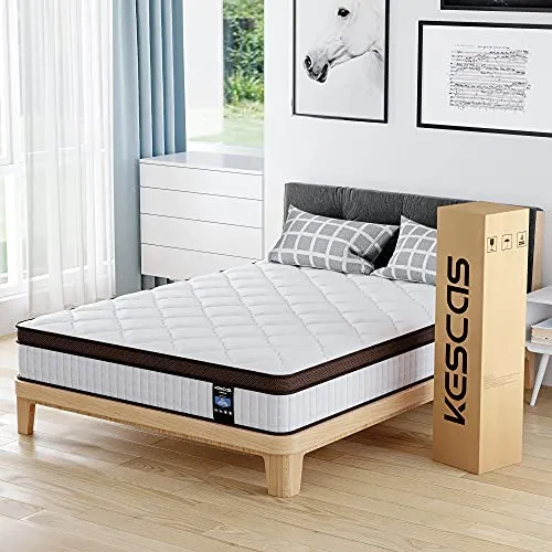 Kescas 12 Inch Memory Foam Hybrid Queen Mattress in a Box, Motion Isolation Pocket Spring Queen Bed, Sleep Cooler with Pressure Relief