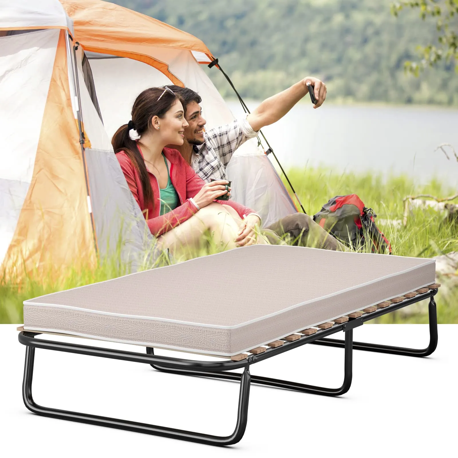 KOMFOTT Folding Bed Frame with Mattress Twin Size (2" or 4")