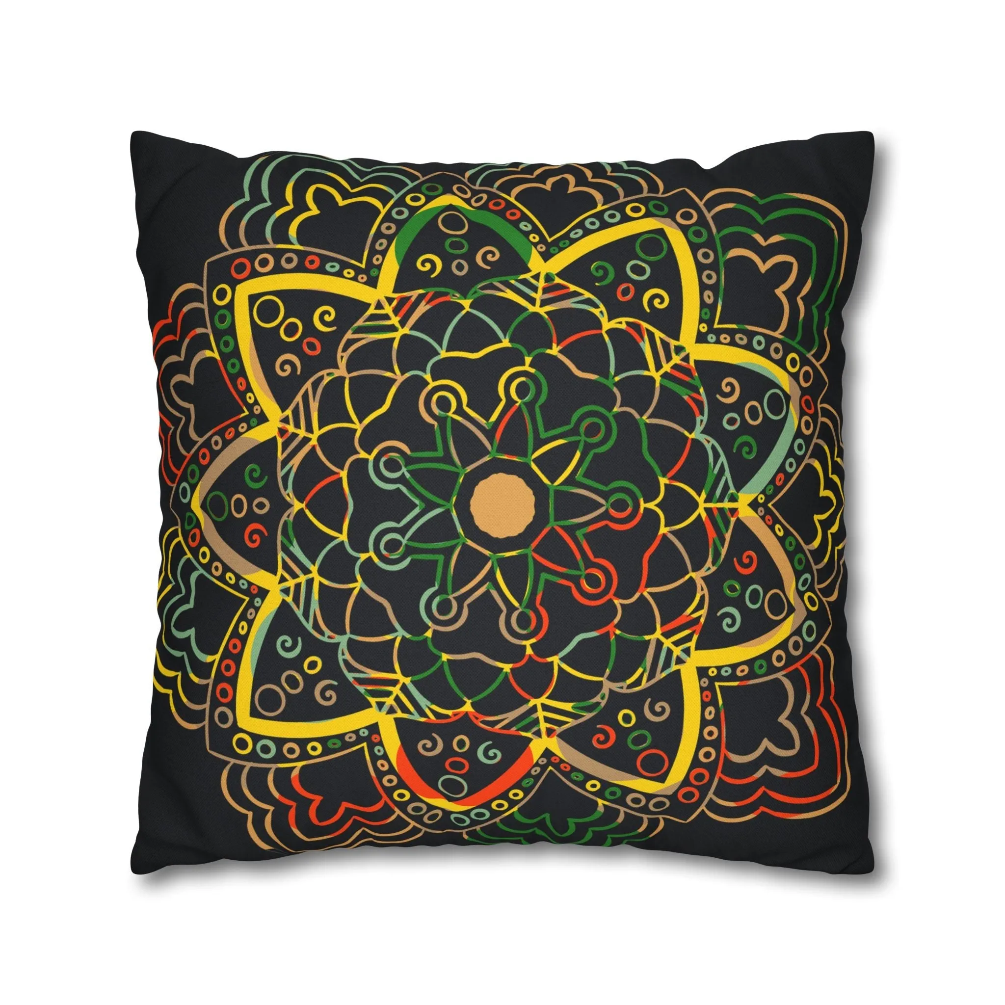 Mandala Art Square Pillowcase - Handmade Dark Charcoal Blue Design