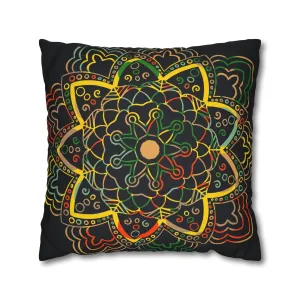 Mandala Art Square Pillowcase - Handmade Dark Charcoal Blue Design