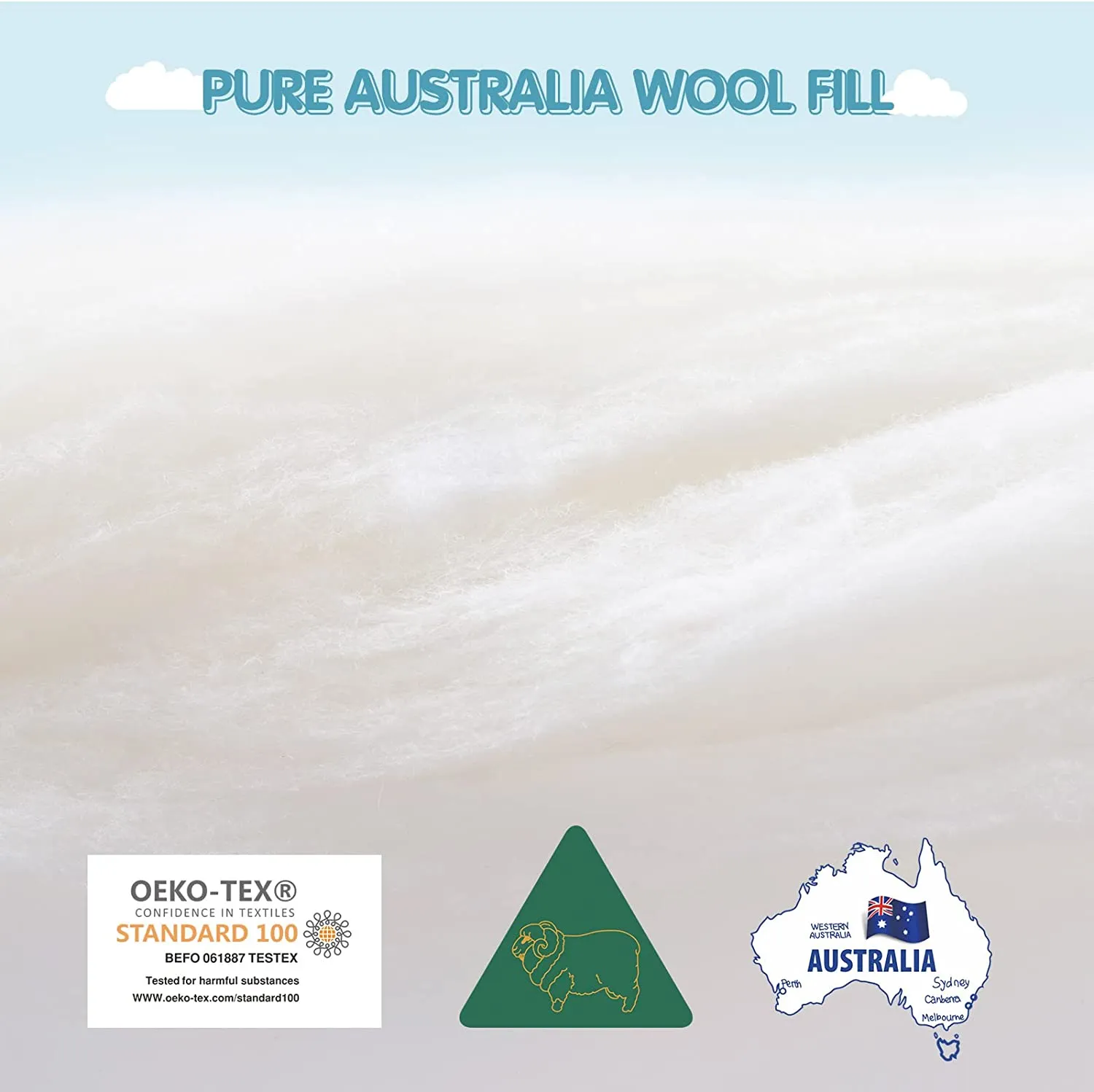 Natural Wool Comforter 100% Natural Australian Wool Duvet, Washable Noiseless Cotton Cover