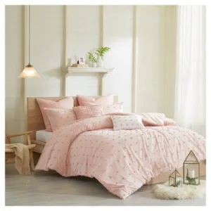 New - 5pc Twin/Twin Extra Long Urban Habitat Kay Cotton Jacquard Duvet Cover Set Pink