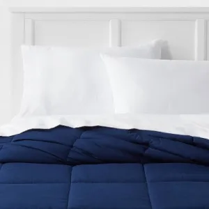 New - King Down Alternative Washed Microfiber Reversible Comforter Navy - Room Essentials