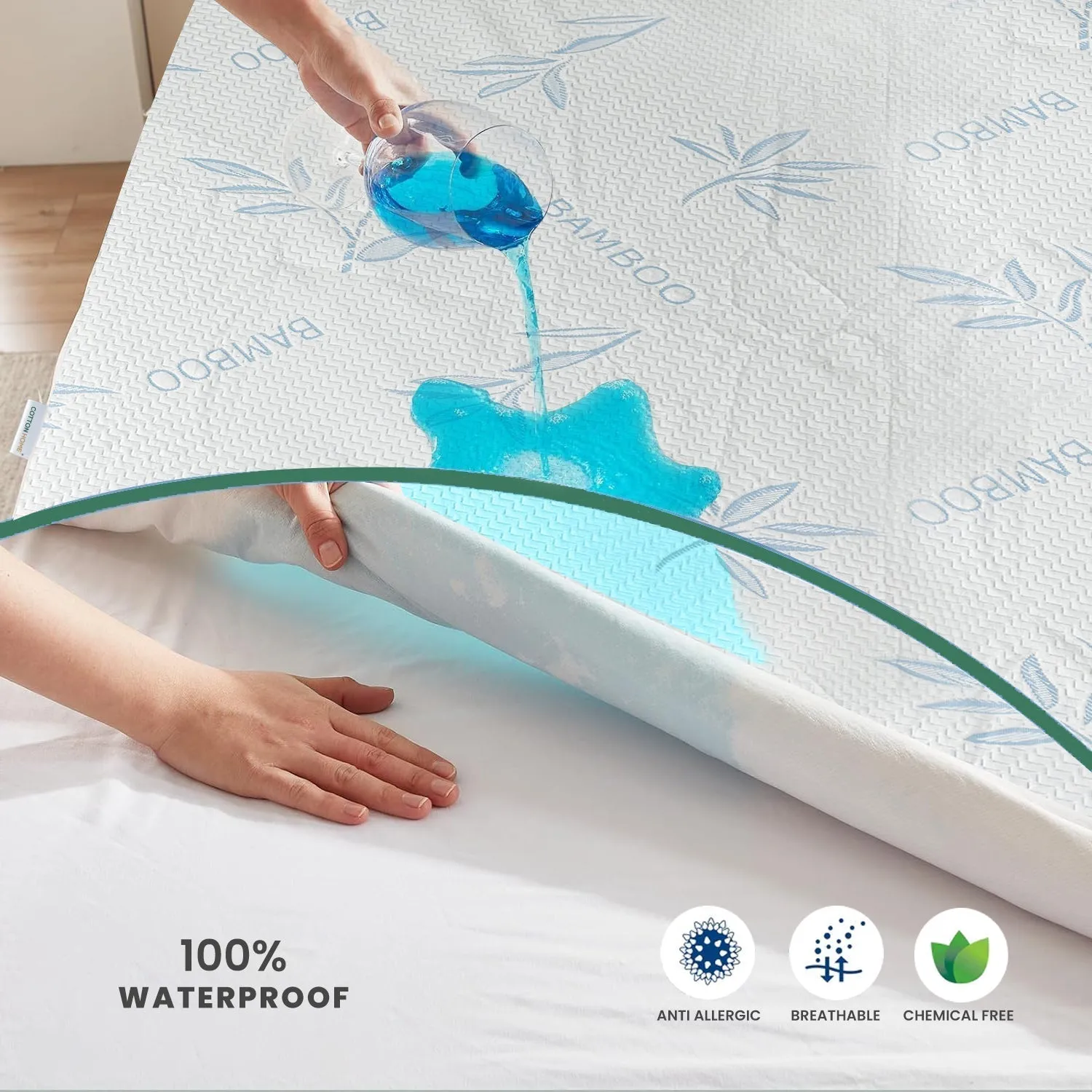 Premium Bamboo Mattress Protector 100x200 35CM | Blue | Breathable & Waterproof by Cotton Home