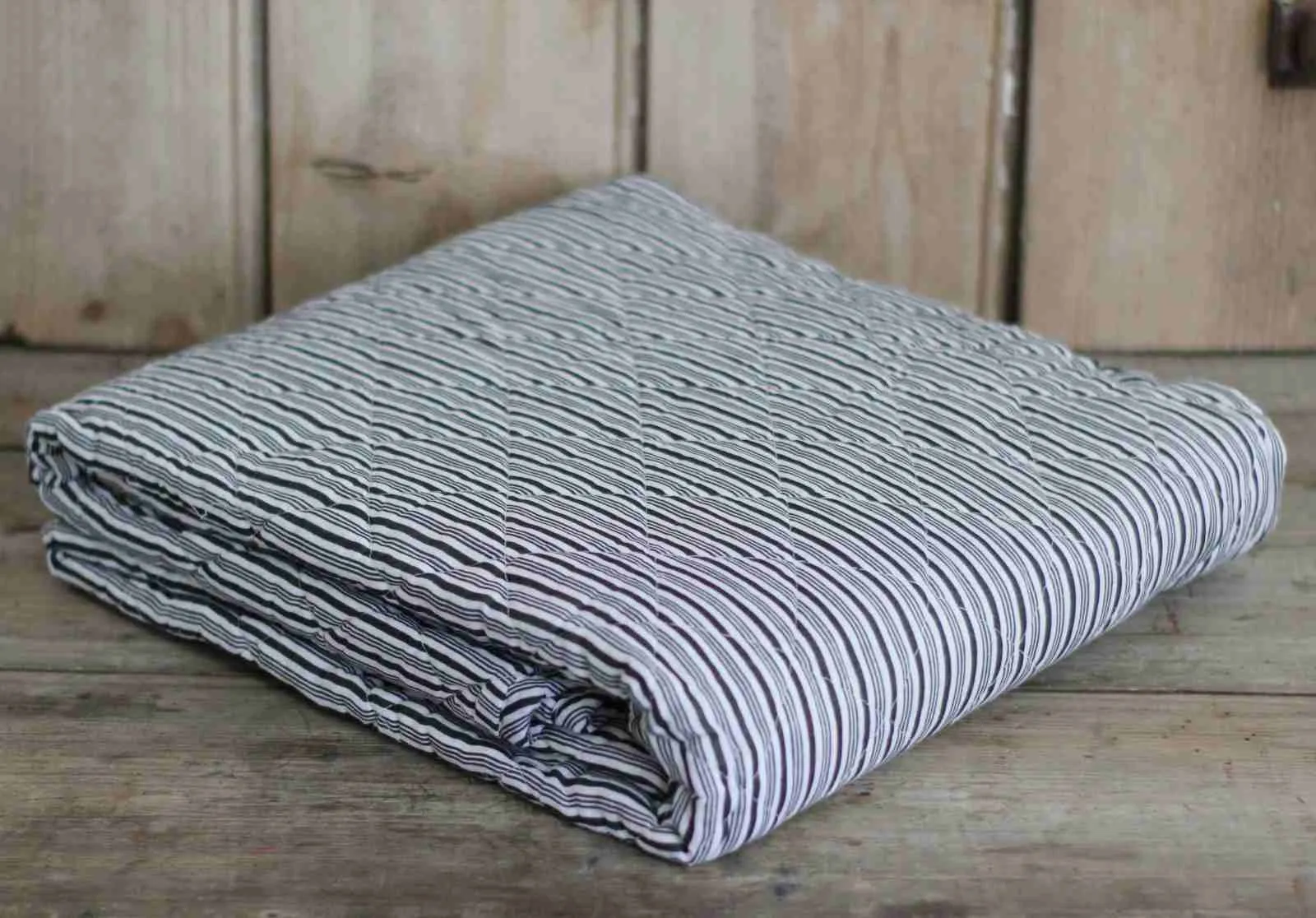 Quilted Bedspread - Black Ticking Stripe