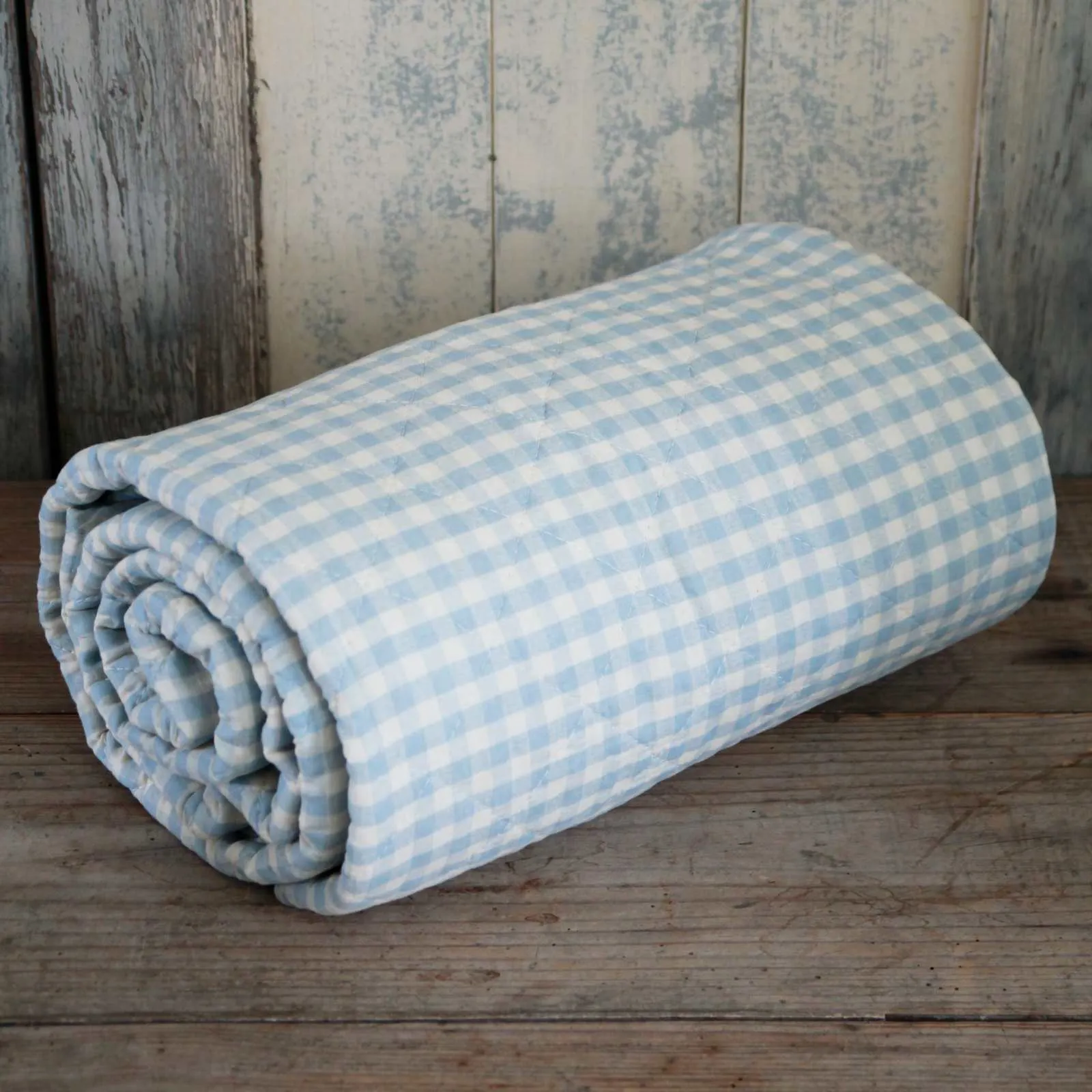 Quilted Bedspread - Blue Gingham