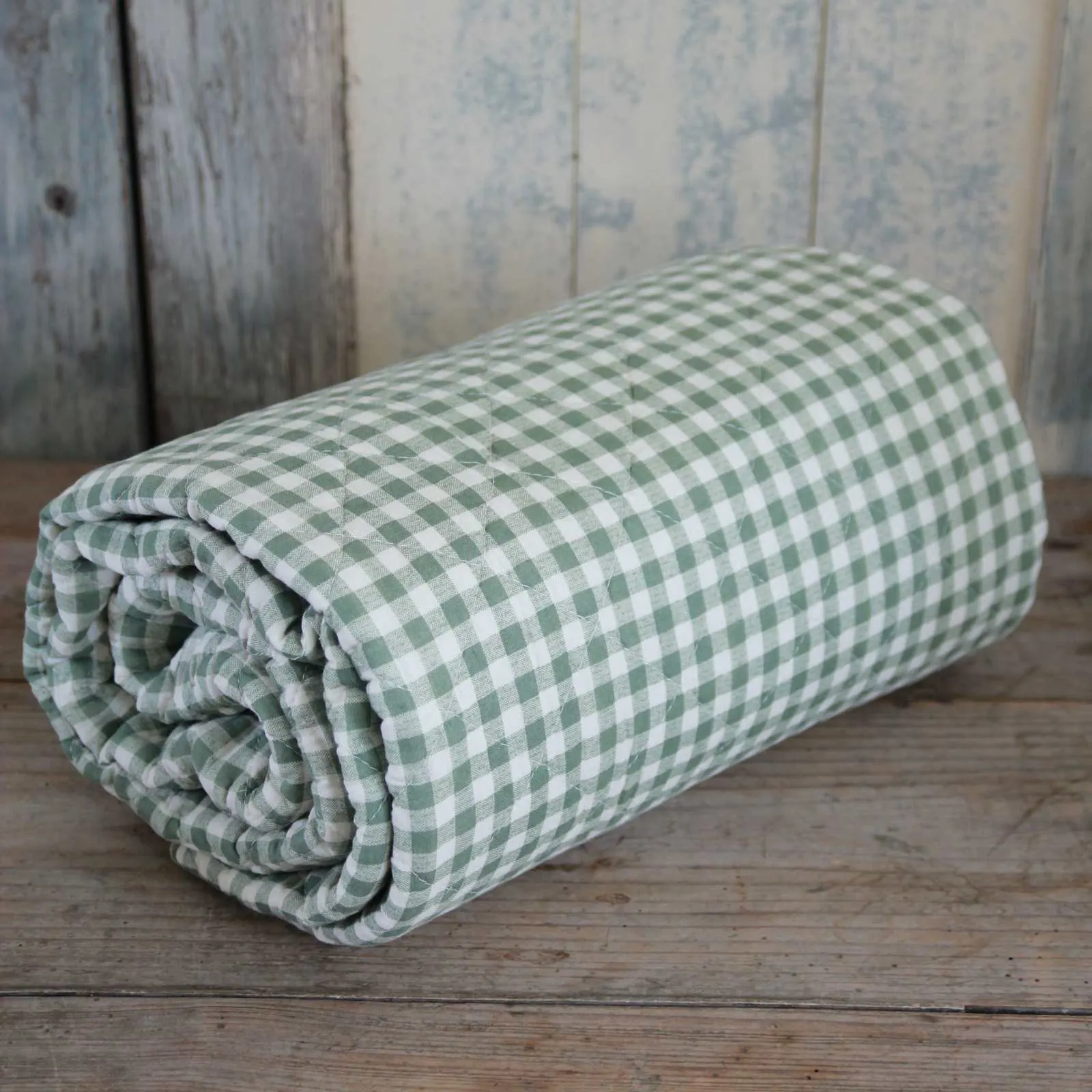 Quilted Bedspread - Green Gingham