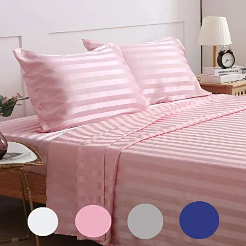 Satin Silk Sheets 4-Piece Bed Sheet Set Deep Pockets Cooling Soft Hypoallergenic