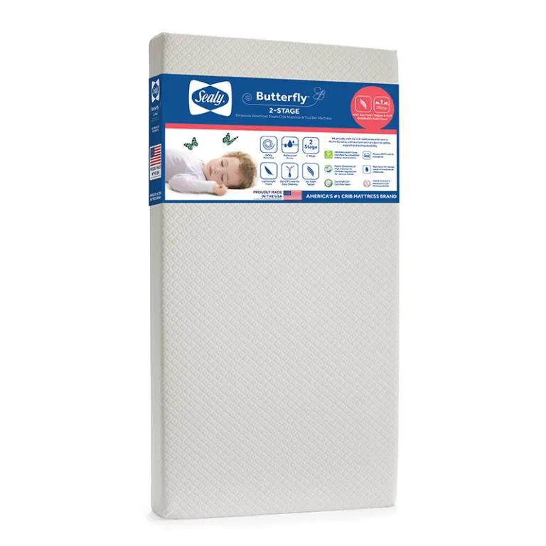 Sealy Butterfly 2-Stage Breathable Knit Crib and Toddler Mattress