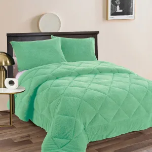 Teddy Fleece 3 Pcs Comforter Set Aqua (Frost) Queen