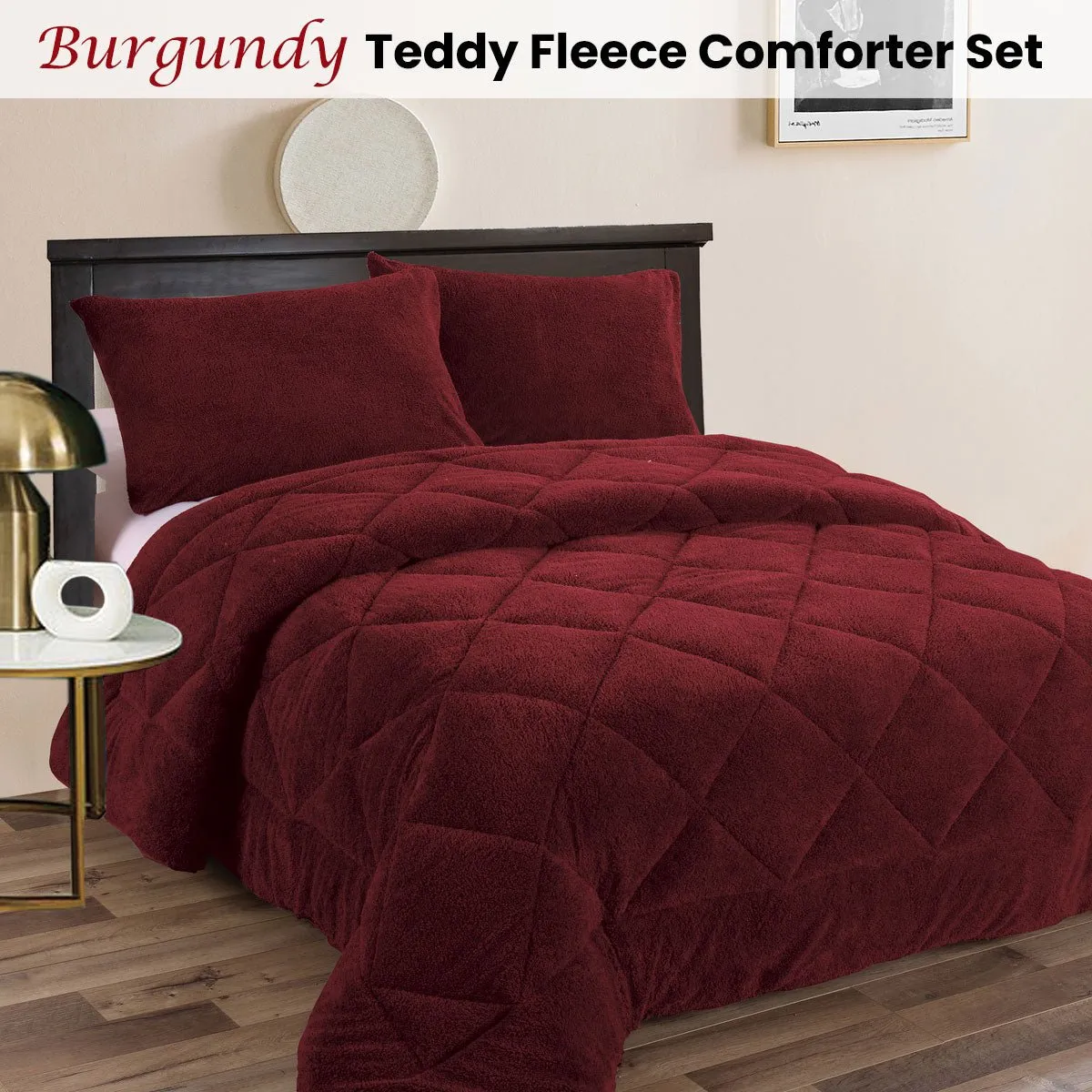 Teddy Fleece 3 Pcs Comforter Set Burgundy King