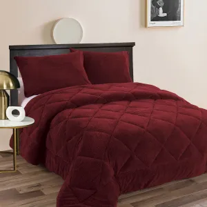 Teddy Fleece 3 Pcs Comforter Set Burgundy King