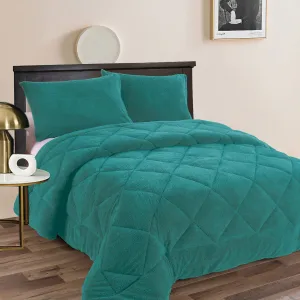 Teddy Fleece 3 Pcs Comforter Set Teal King