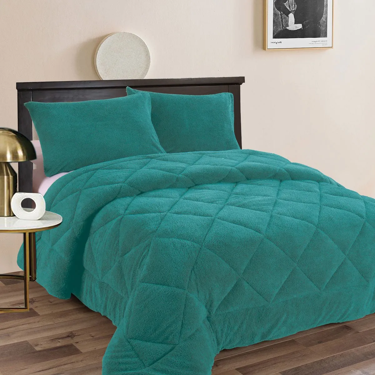 Teddy Fleece 3 Pcs Comforter Set Teal King