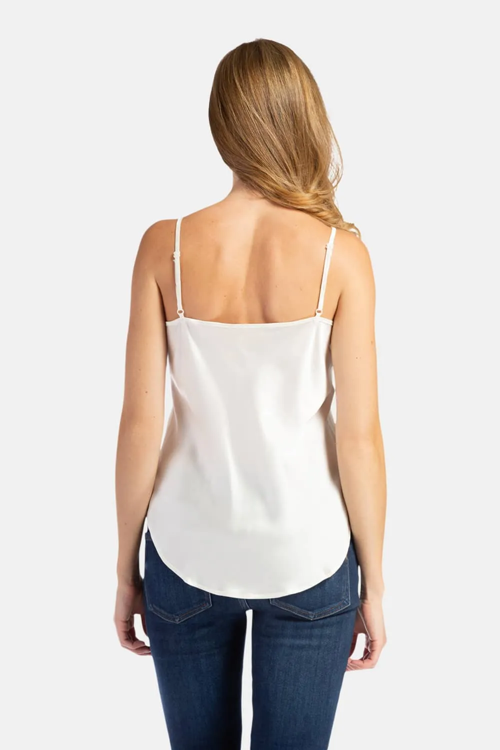 Women's 100% Pure Mulberry Silk Camisole Tank Top with Adjustable Spaghetti Straps - IMPROVED FIT